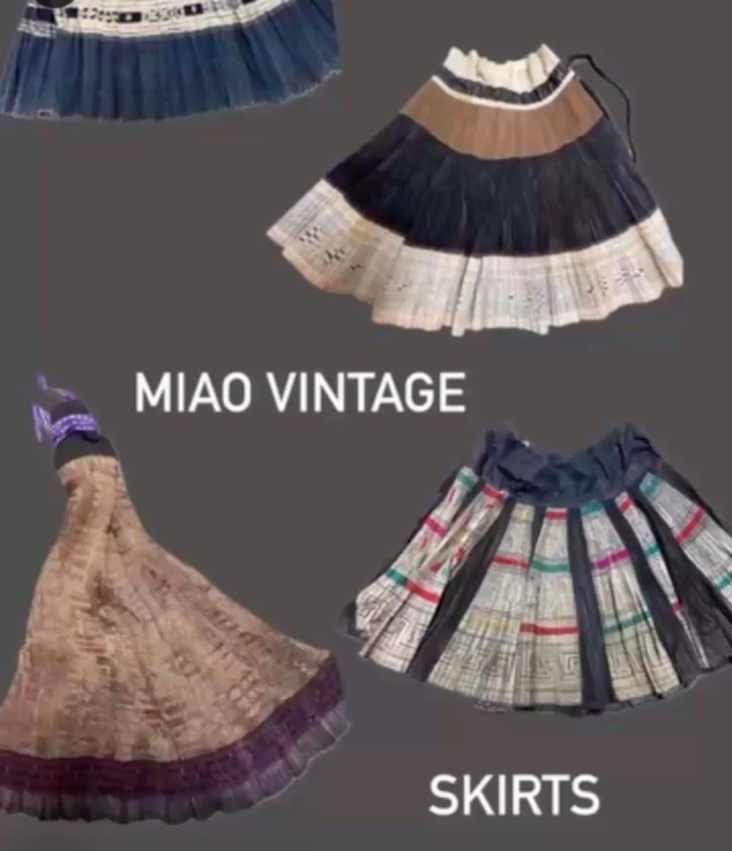 Miao linen skirt & patchwork plaids 